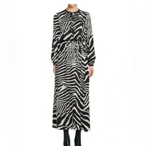 The Kooples Black and White Zebra Long Sleeve Dress